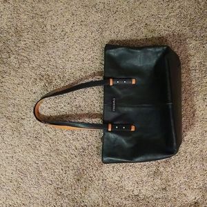 Lined black leather Vera Bradley small tote bag